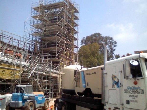 Sandblasting a 70' Clocktower at East LA College